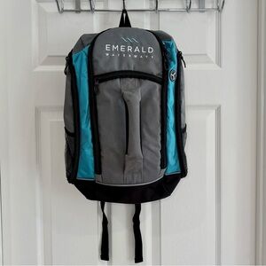 Emerald Waterways Daypack, Backpack Travel Bag -Gray Blue Black Side Pockets EUC